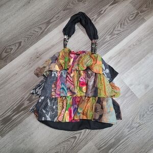 Anu Wool Boho Shoulder Bag With Ruffles